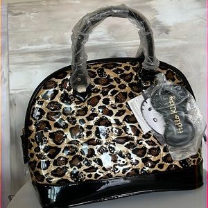 Hello Kitty Embossed Leopard Print Patent Bag
